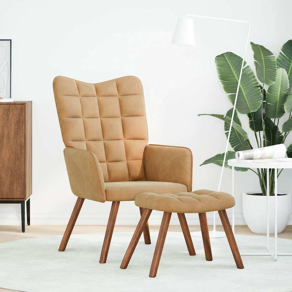 Relaxstoel met voetenbank fluweel bruin is nu te koop bij PeponiXL, paradijselijk wonen!