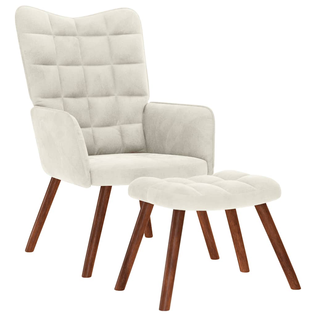 Relaxstoel met kruk crèmekleurig fluweel is nu te koop bij PeponiXL, paradijselijk wonen!
