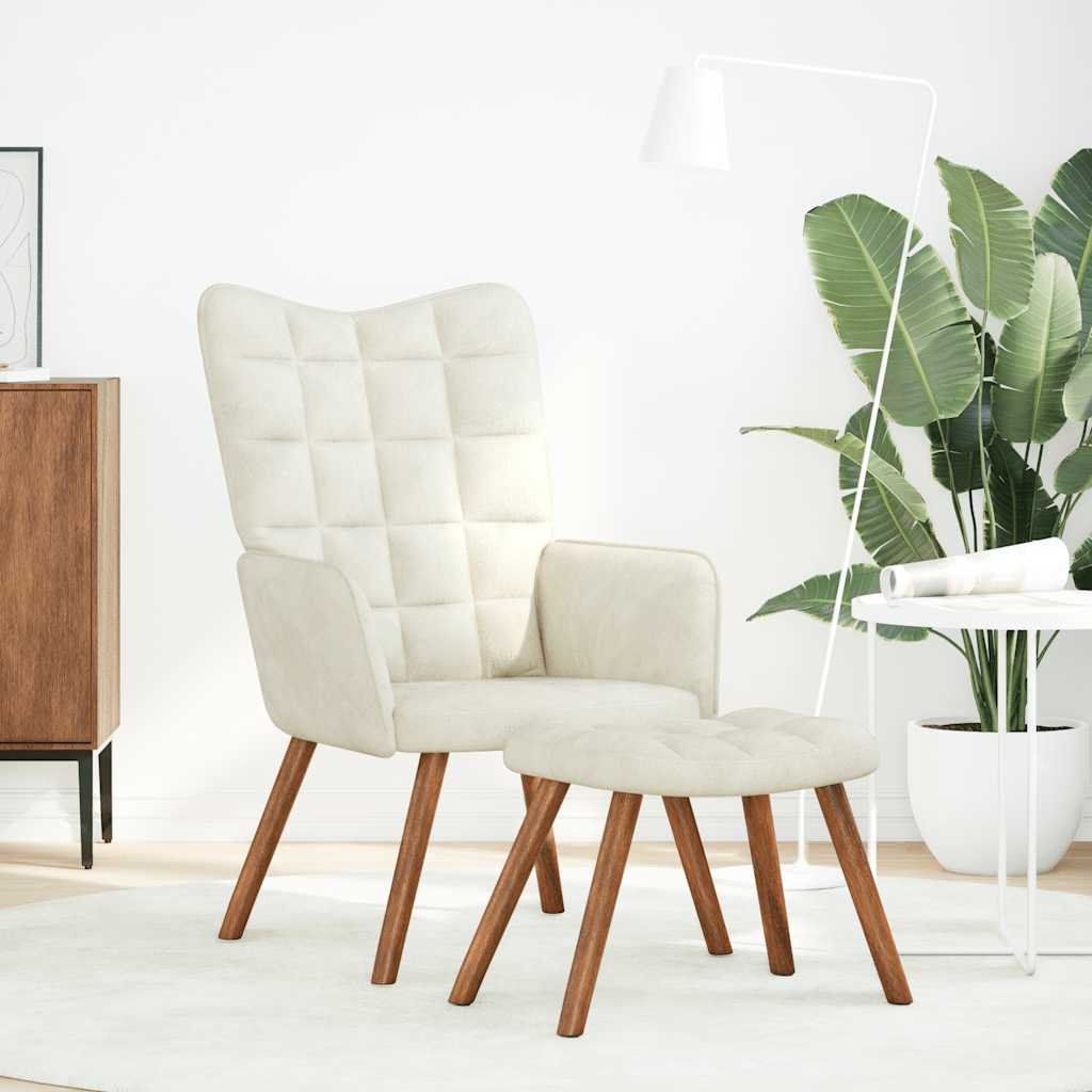 Relaxstoel met kruk crèmekleurig fluweel is nu te koop bij PeponiXL, paradijselijk wonen!