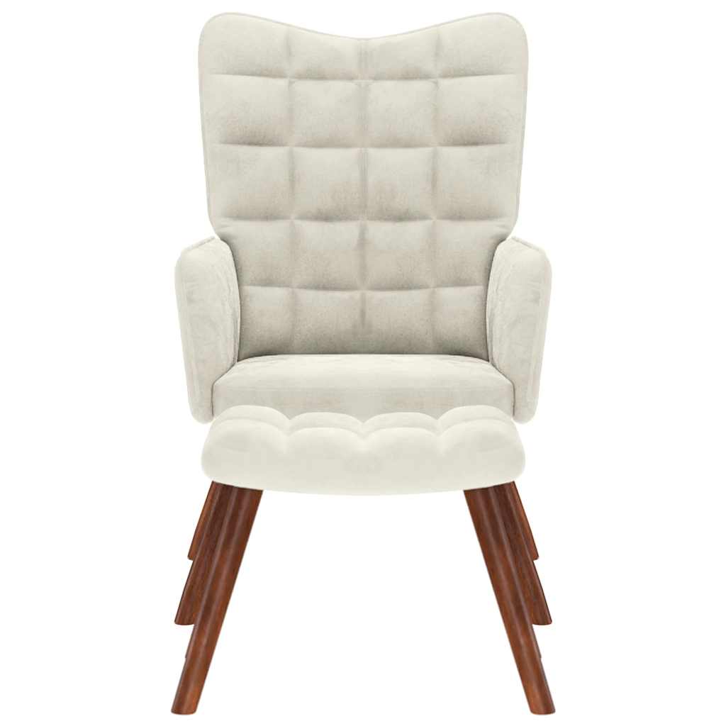 Relaxstoel met kruk crèmekleurig fluweel is nu te koop bij PeponiXL, paradijselijk wonen!