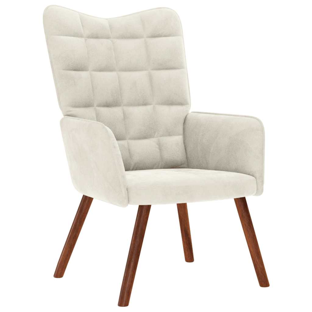 Relaxstoel met kruk crèmekleurig fluweel is nu te koop bij PeponiXL, paradijselijk wonen!