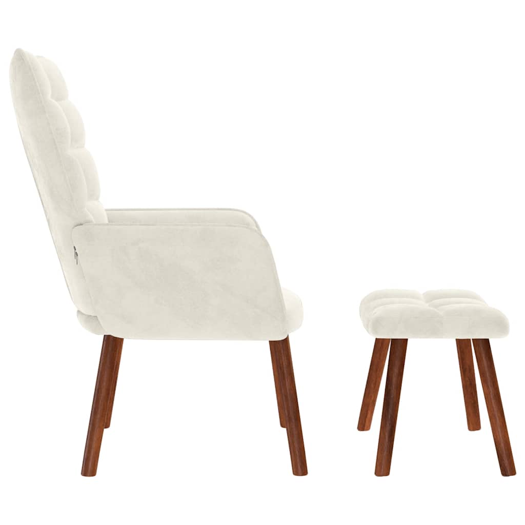 Relaxstoel met kruk crèmekleurig fluweel is nu te koop bij PeponiXL, paradijselijk wonen!
