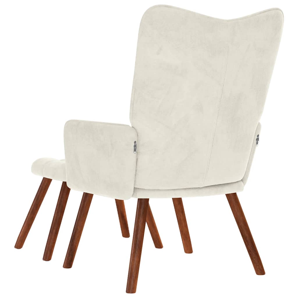 Relaxstoel met kruk crèmekleurig fluweel is nu te koop bij PeponiXL, paradijselijk wonen!