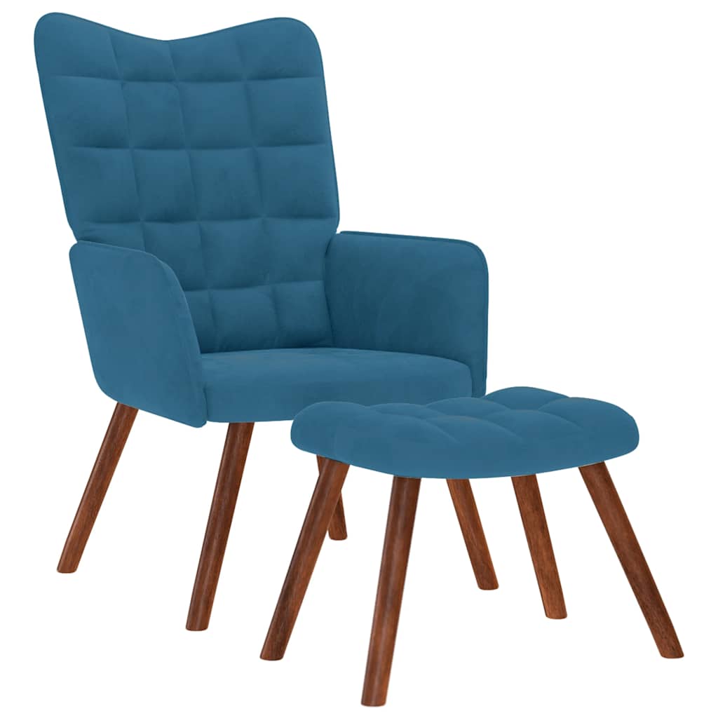 Relaxstoel met voetenbank fluweel blauw is nu te koop bij PeponiXL, paradijselijk wonen!