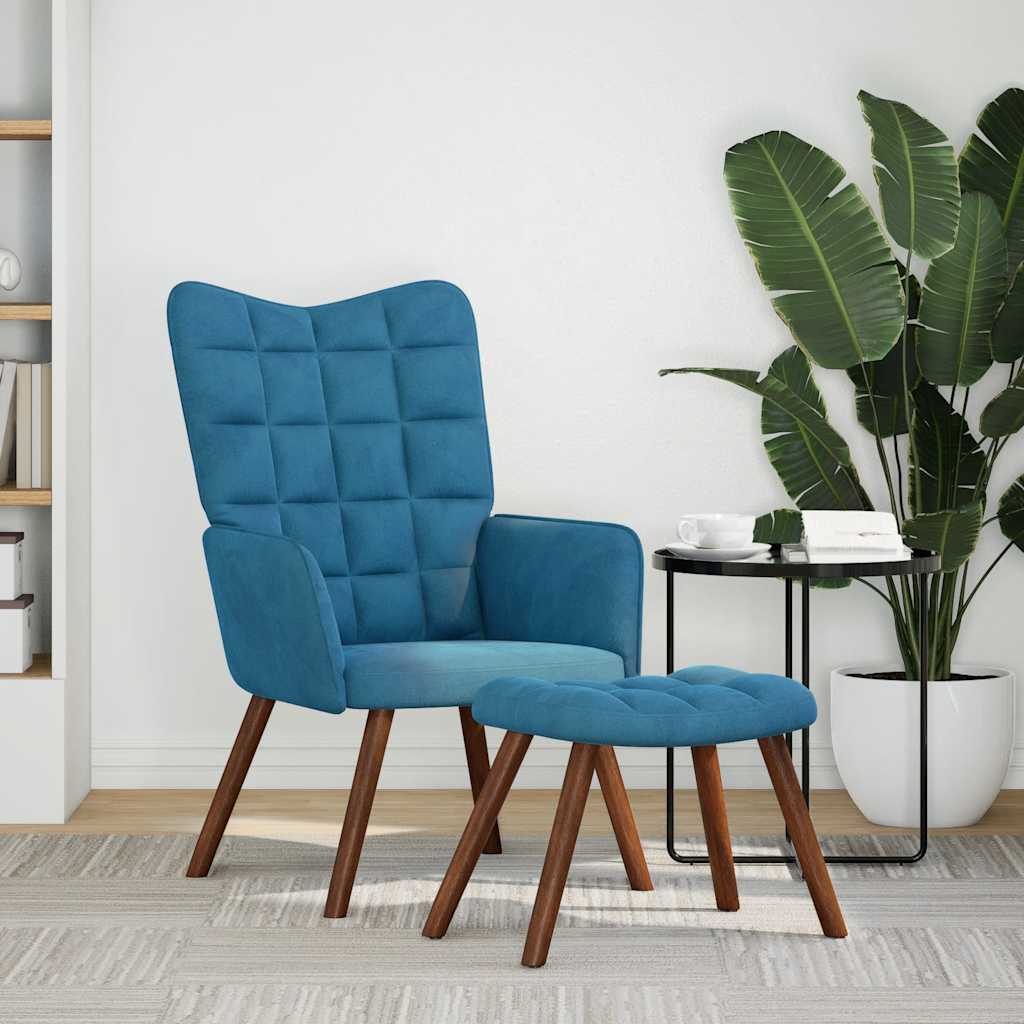 Relaxstoel met voetenbank fluweel blauw is nu te koop bij PeponiXL, paradijselijk wonen!