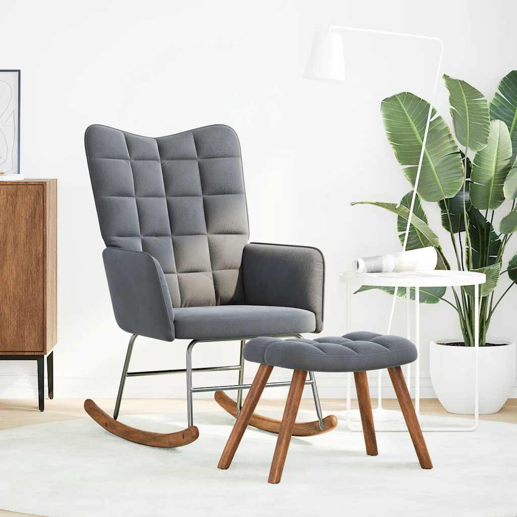 Schommelstoel met kruk donkergrijs fluweel is nu te koop bij PeponiXL, paradijselijk wonen!