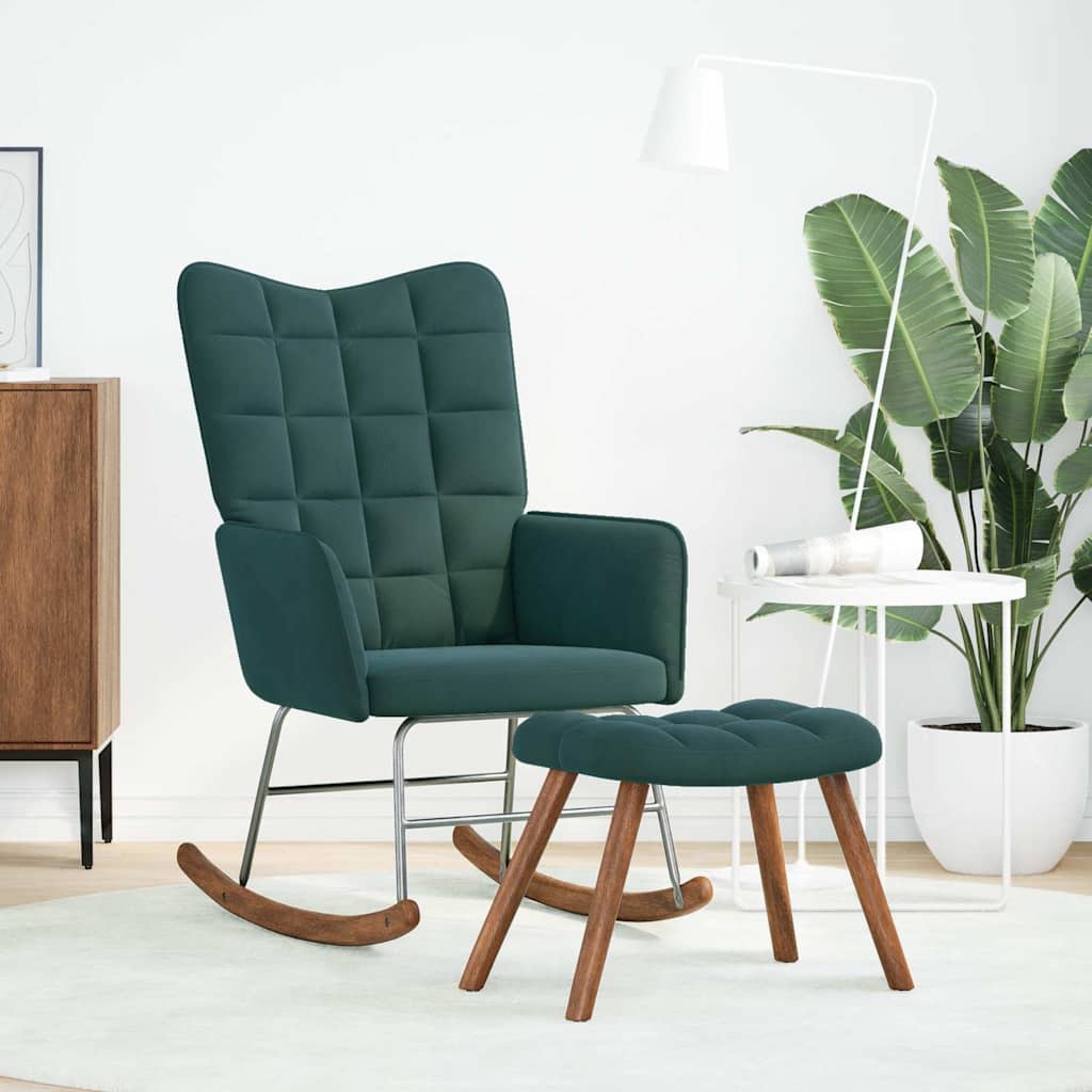 Schommelstoel met kruk donkergroen fluweel is nu te koop bij PeponiXL, paradijselijk wonen!