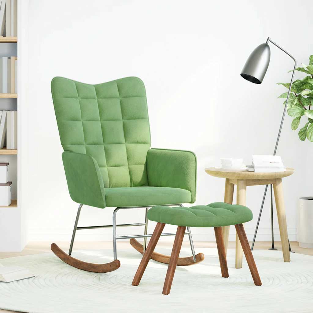 Schommelstoel met krukje fluweel lichtgroen is nu te koop bij PeponiXL, paradijselijk wonen!