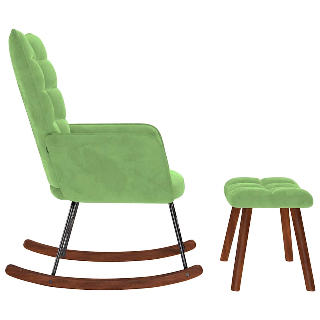 Schommelstoel met krukje fluweel lichtgroen is nu te koop bij PeponiXL, paradijselijk wonen!