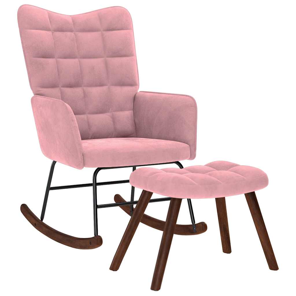 Schommelstoel met krukje fluweel roze is nu te koop bij PeponiXL, paradijselijk wonen!