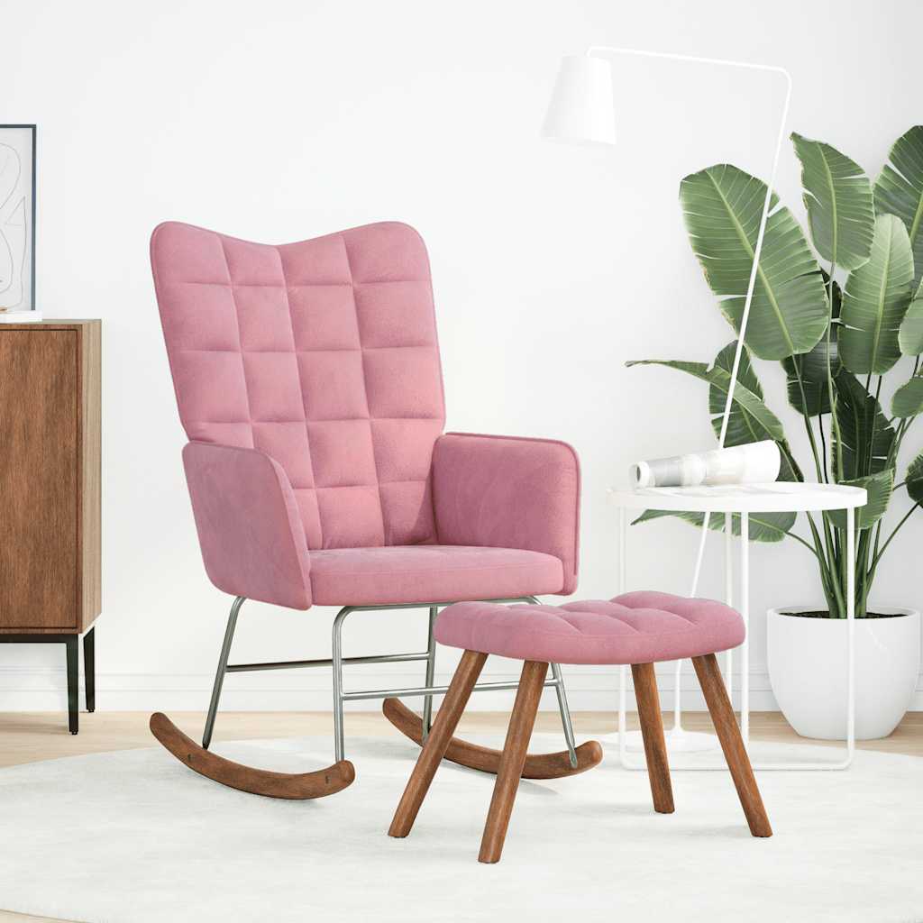 Schommelstoel met krukje fluweel roze is nu te koop bij PeponiXL, paradijselijk wonen!