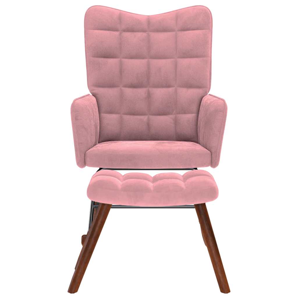 Schommelstoel met krukje fluweel roze is nu te koop bij PeponiXL, paradijselijk wonen!