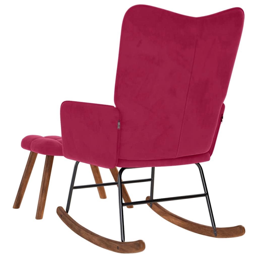 Schommelstoel met krukje fluweel wijnrood is nu te koop bij PeponiXL, paradijselijk wonen!