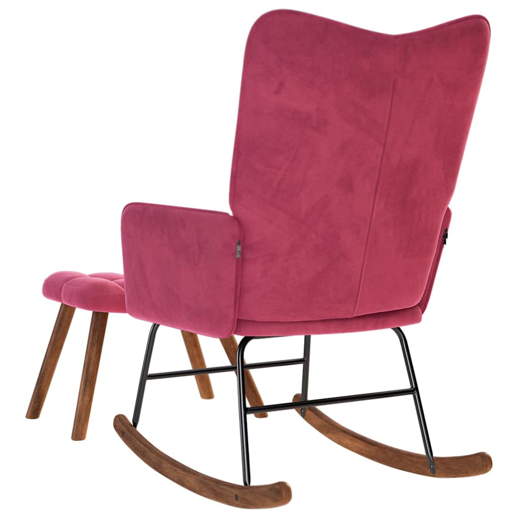 Schommelstoel met krukje fluweel wijnrood is nu te koop bij PeponiXL, paradijselijk wonen!