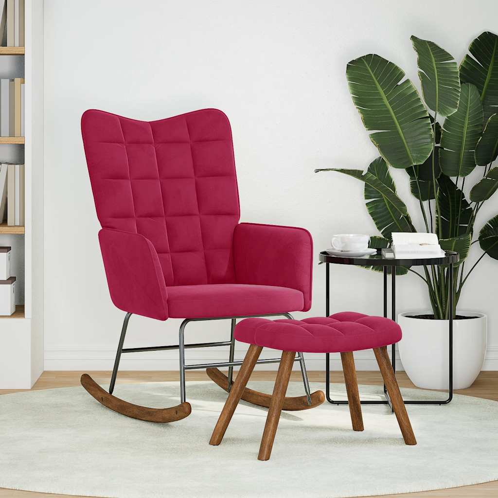 Schommelstoel met krukje fluweel wijnrood is nu te koop bij PeponiXL, paradijselijk wonen!