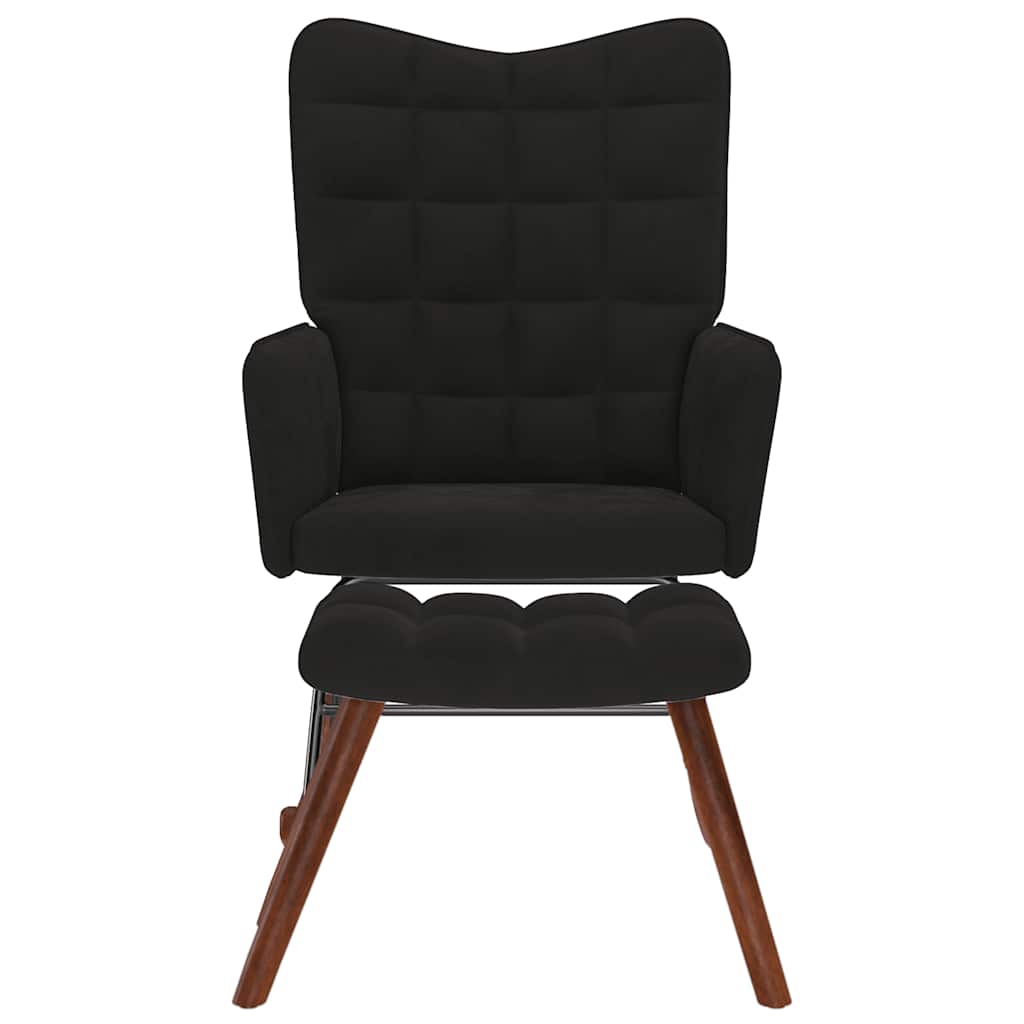 Schommelstoel met kruk zwart fluweel is nu te koop bij PeponiXL, paradijselijk wonen!
