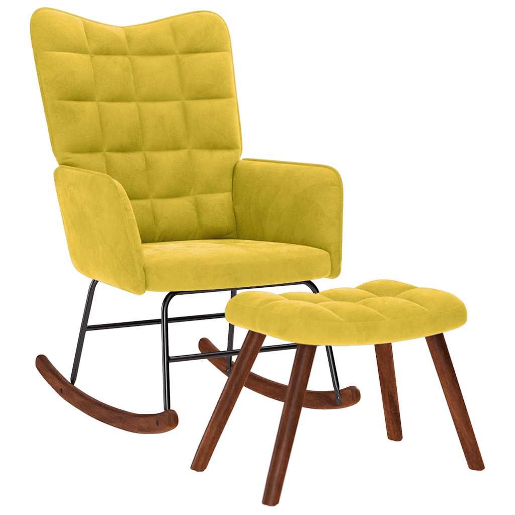 Schommelstoel met krukje geel fluweel is nu te koop bij PeponiXL, paradijselijk wonen!