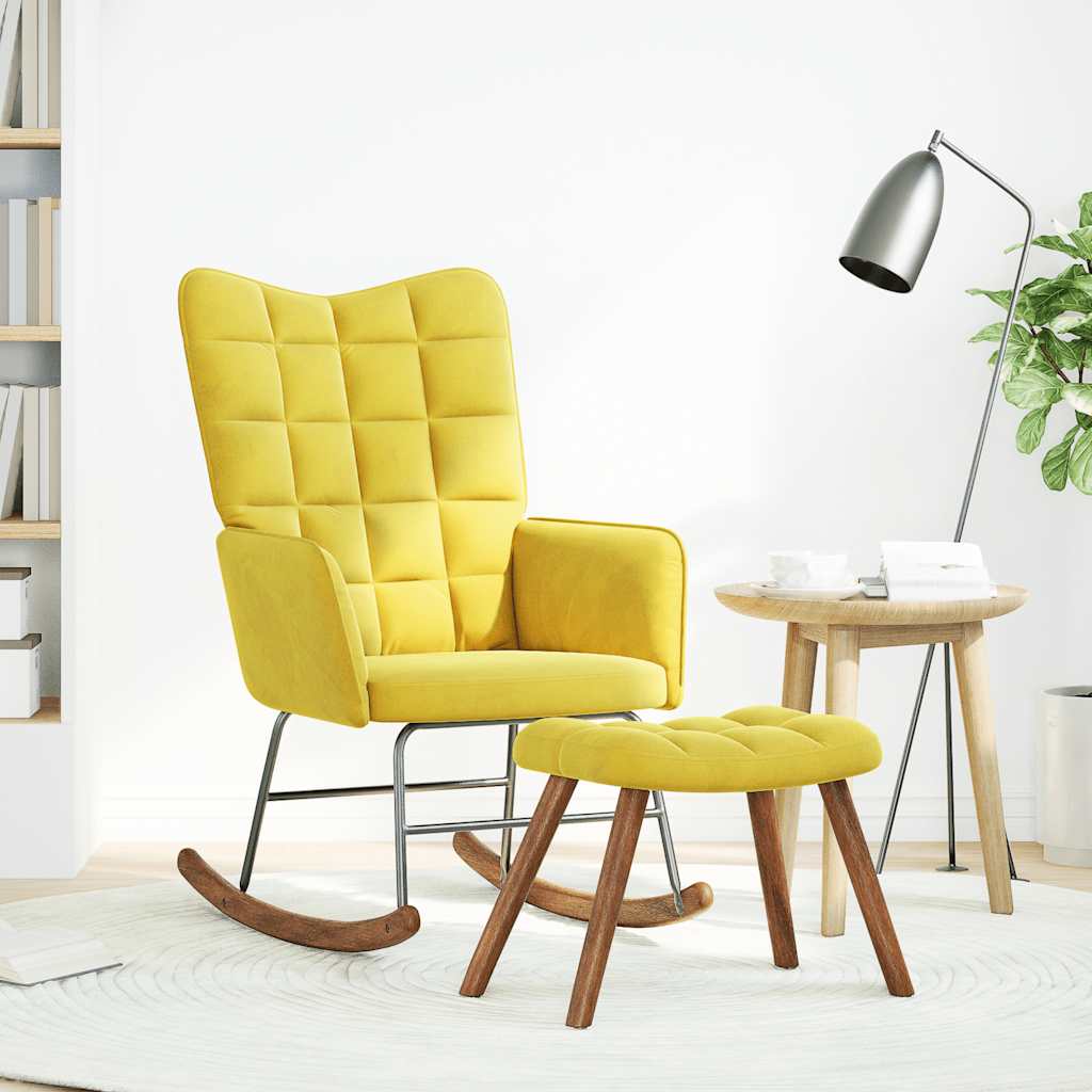 Schommelstoel met krukje geel fluweel is nu te koop bij PeponiXL, paradijselijk wonen!