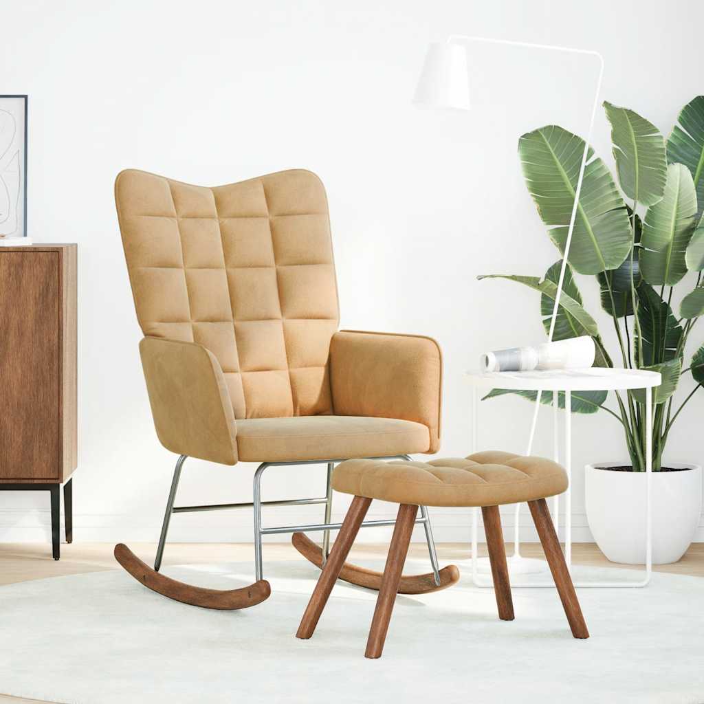 Schommelstoel met krukje fluweel bruin is nu te koop bij PeponiXL, paradijselijk wonen!