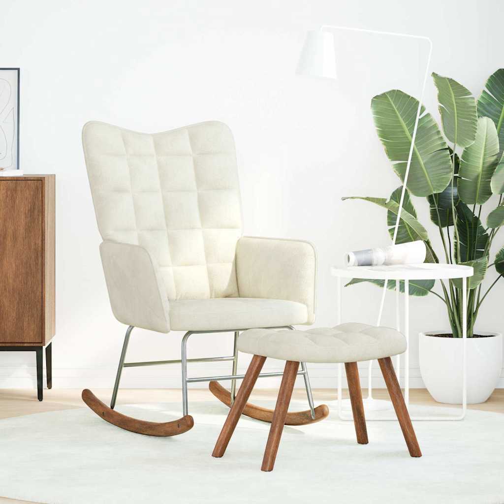 Schommelstoel met kruk crèmekleurig fluweel is nu te koop bij PeponiXL, paradijselijk wonen!