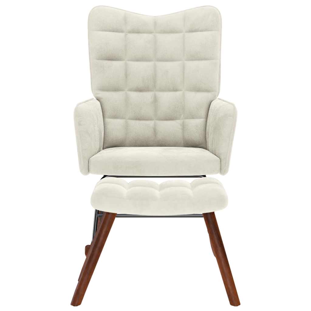Schommelstoel met kruk crèmekleurig fluweel is nu te koop bij PeponiXL, paradijselijk wonen!