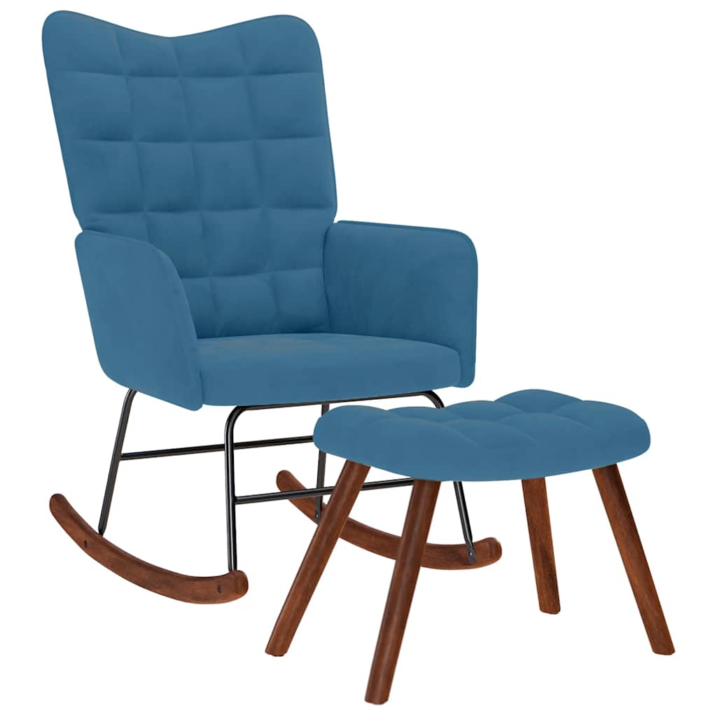 Schommelstoel met krukje fluweel blauw is nu te koop bij PeponiXL, paradijselijk wonen!