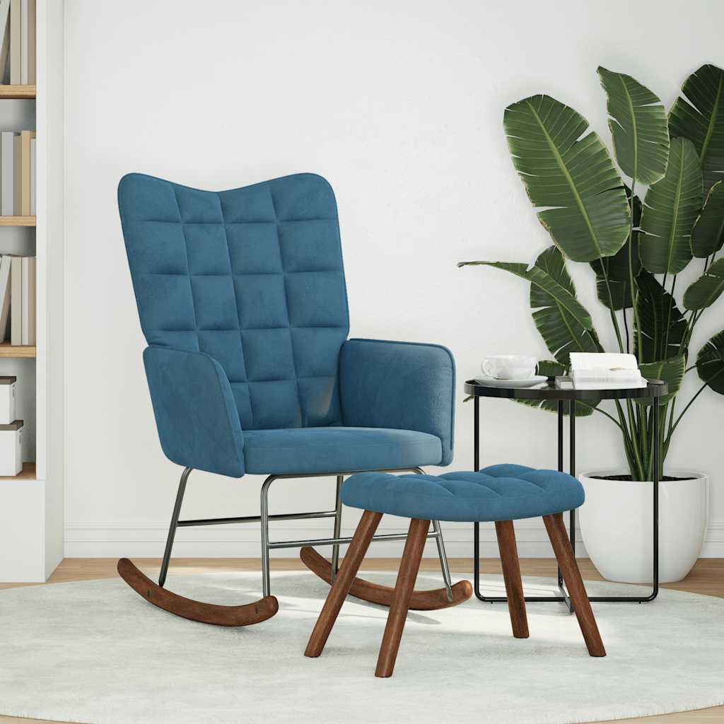 Schommelstoel met krukje fluweel blauw is nu te koop bij PeponiXL, paradijselijk wonen!