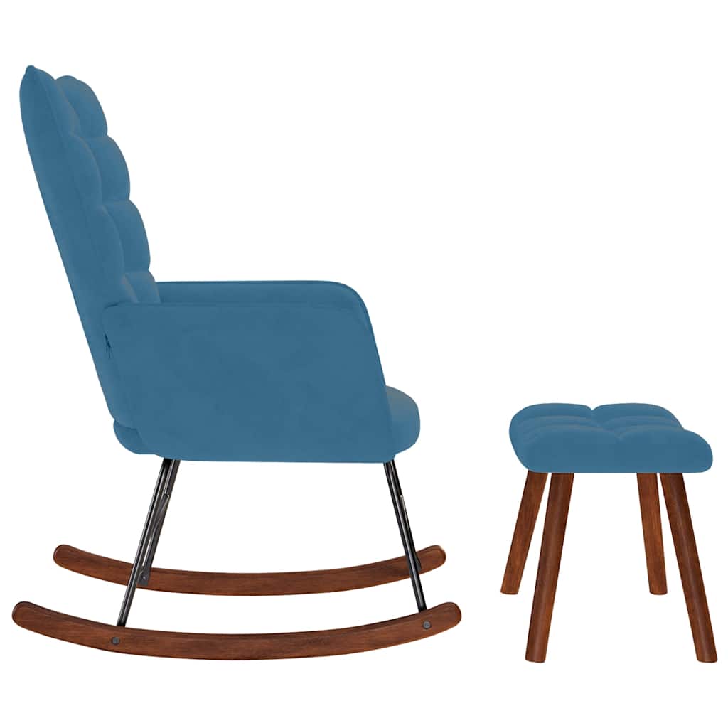 Schommelstoel met krukje fluweel blauw is nu te koop bij PeponiXL, paradijselijk wonen!
