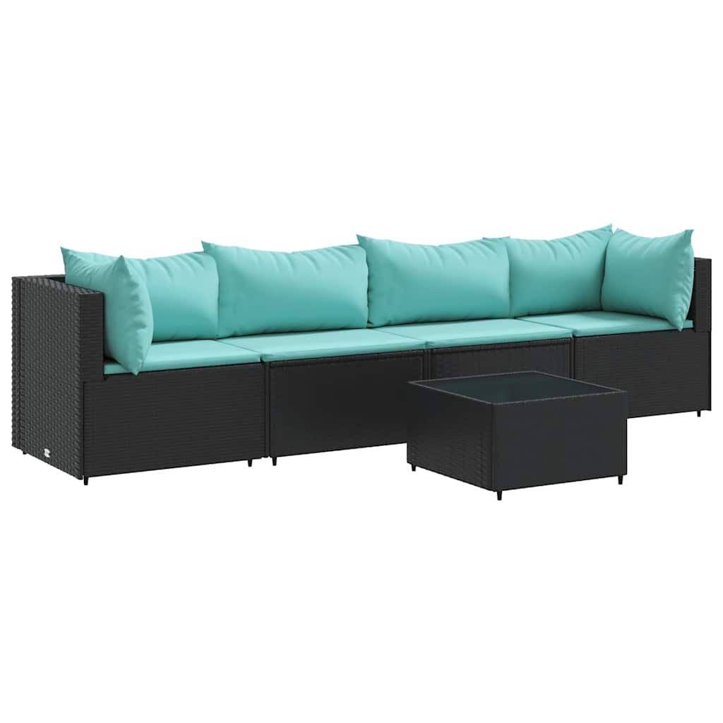 5-delige Loungeset met kussens poly rattan zwart is nu te koop bij PeponiXL, paradijselijk wonen!