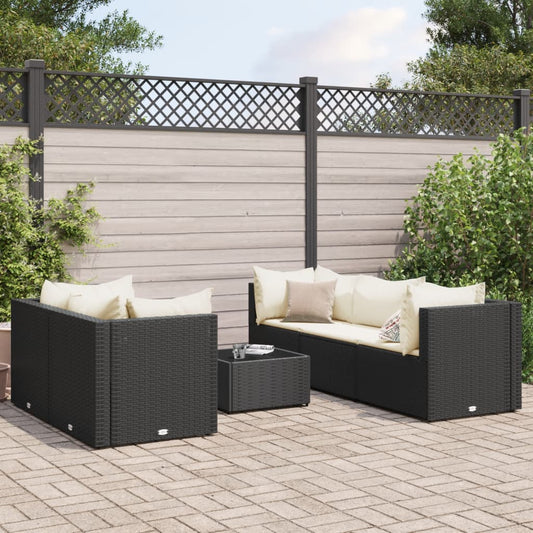 6-delige Loungeset met kussens poly rattan zwart is nu te koop bij PeponiXL, paradijselijk wonen!