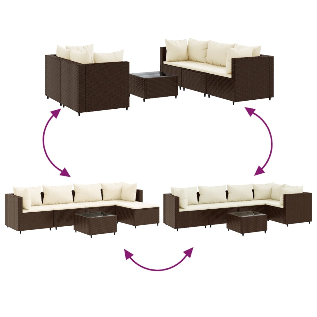 6-delige Loungeset met kussens poly rattan bruin is nu te koop bij PeponiXL, paradijselijk wonen!