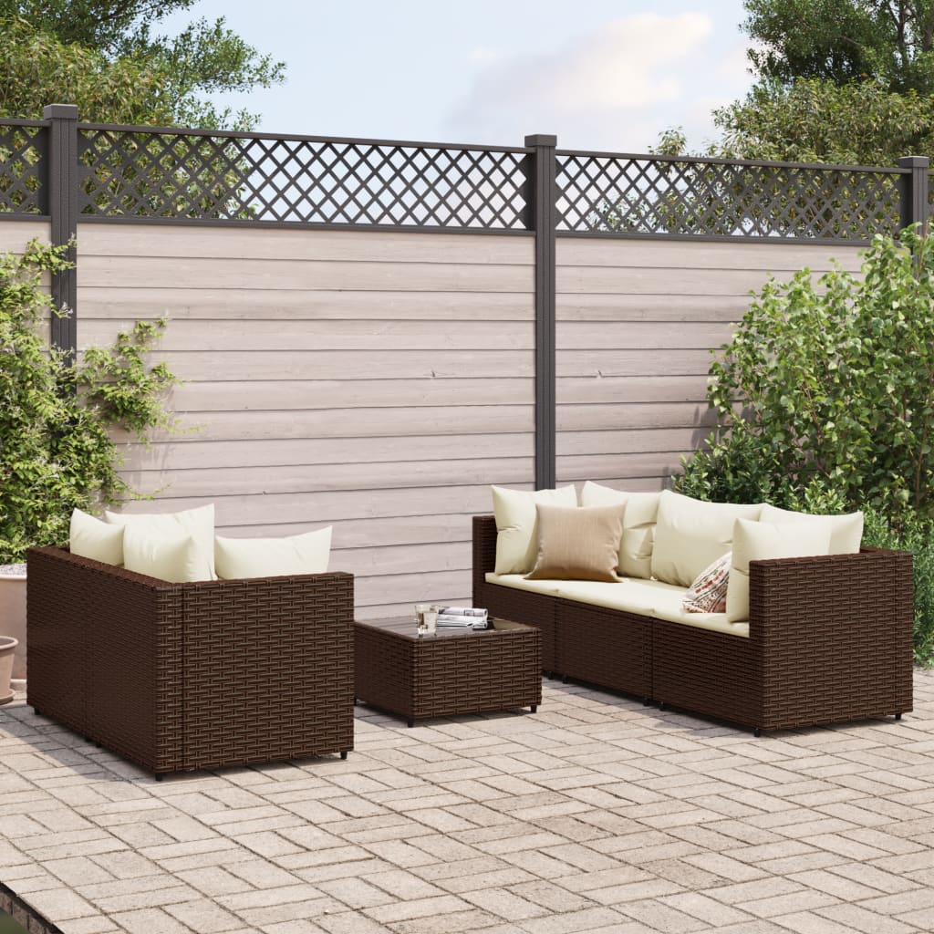 6-delige Loungeset met kussens poly rattan bruin is nu te koop bij PeponiXL, paradijselijk wonen!
