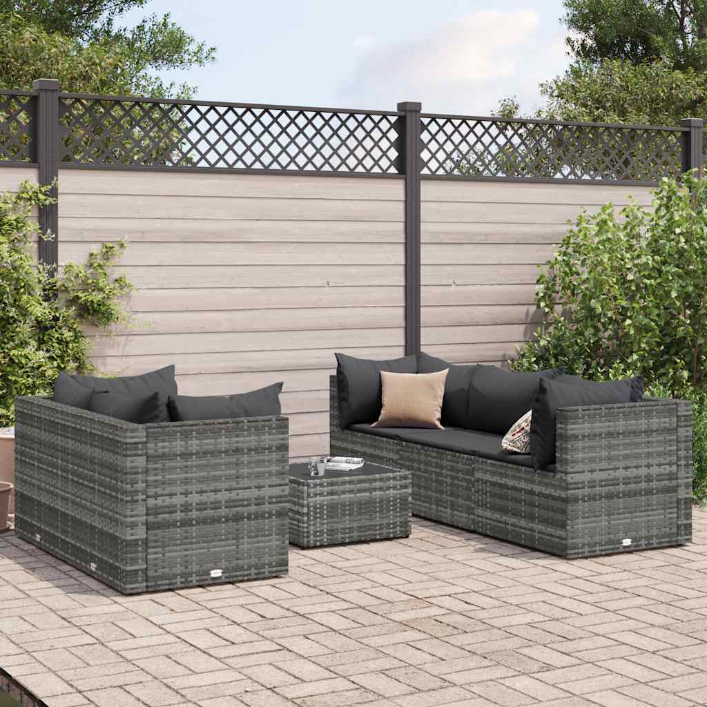 6-delige Loungeset met kussens poly rattan grijs is nu te koop bij PeponiXL, paradijselijk wonen!