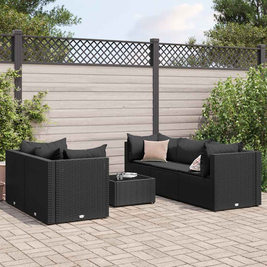 6-delige Loungeset met kussens poly rattan zwart is nu te koop bij PeponiXL, paradijselijk wonen!