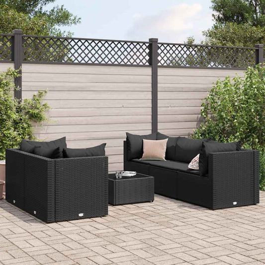 6-delige Loungeset met kussens poly rattan zwart is nu te koop bij PeponiXL, paradijselijk wonen!