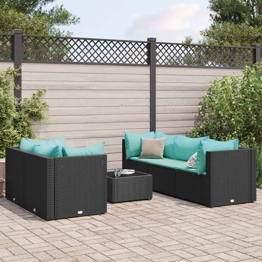 6-delige Loungeset met kussens poly rattan zwart is nu te koop bij PeponiXL, paradijselijk wonen!