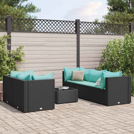 6-delige Loungeset met kussens poly rattan zwart is nu te koop bij PeponiXL, paradijselijk wonen!