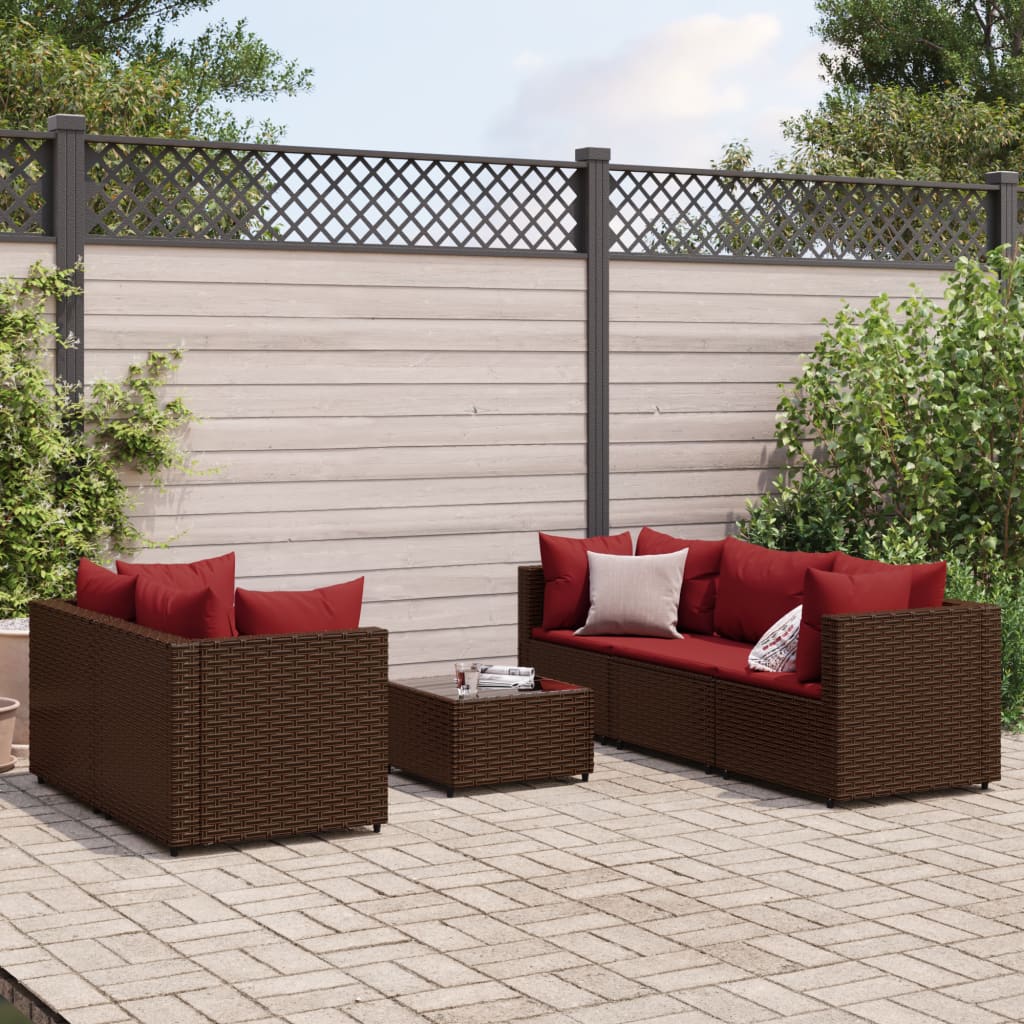 6-delige Loungeset met kussens poly rattan bruin is nu te koop bij PeponiXL, paradijselijk wonen!