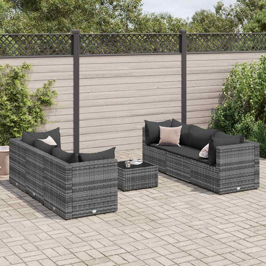 7-delige Loungeset met kussens poly rattan grijs is nu te koop bij PeponiXL, paradijselijk wonen!