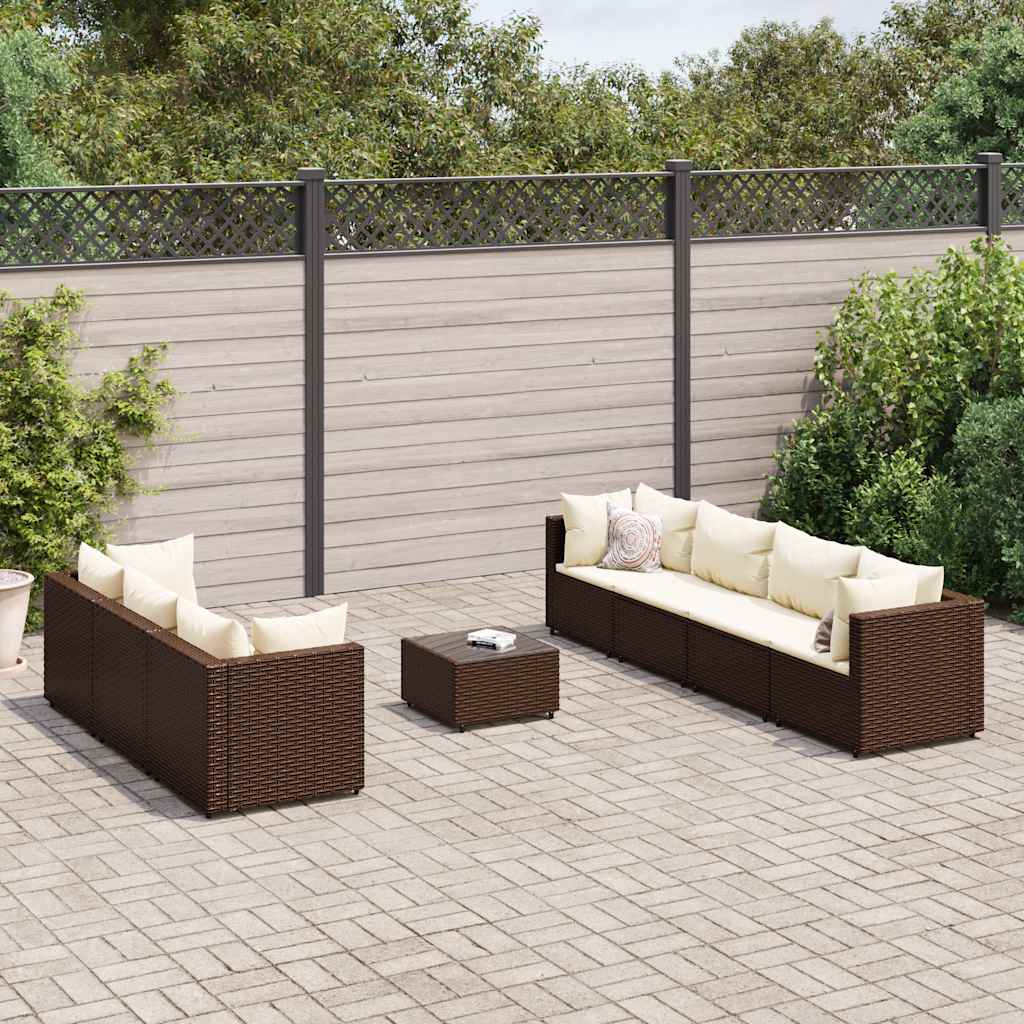 8-delige Loungeset met kussens poly rattan bruin is nu te koop bij PeponiXL, paradijselijk wonen!