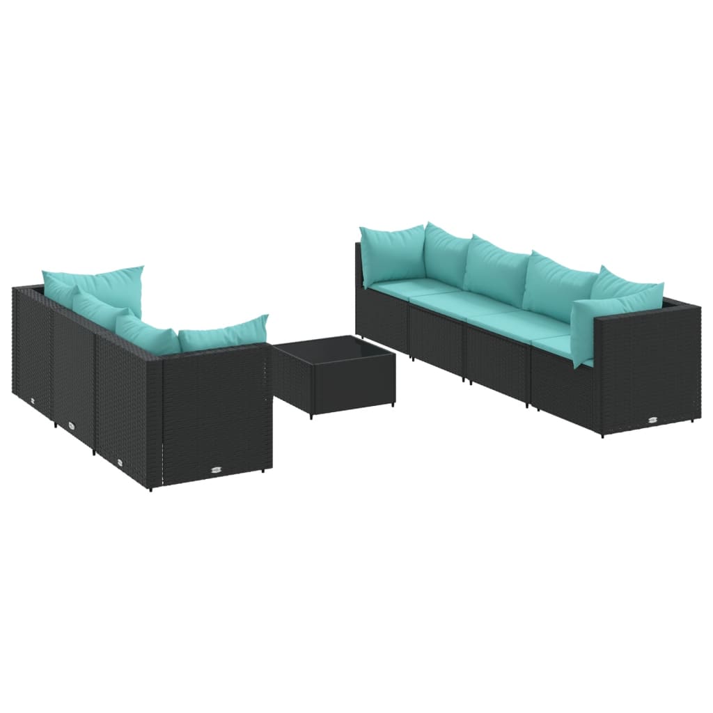 8-delige Loungeset met kussens poly rattan zwart is nu te koop bij PeponiXL, paradijselijk wonen!
