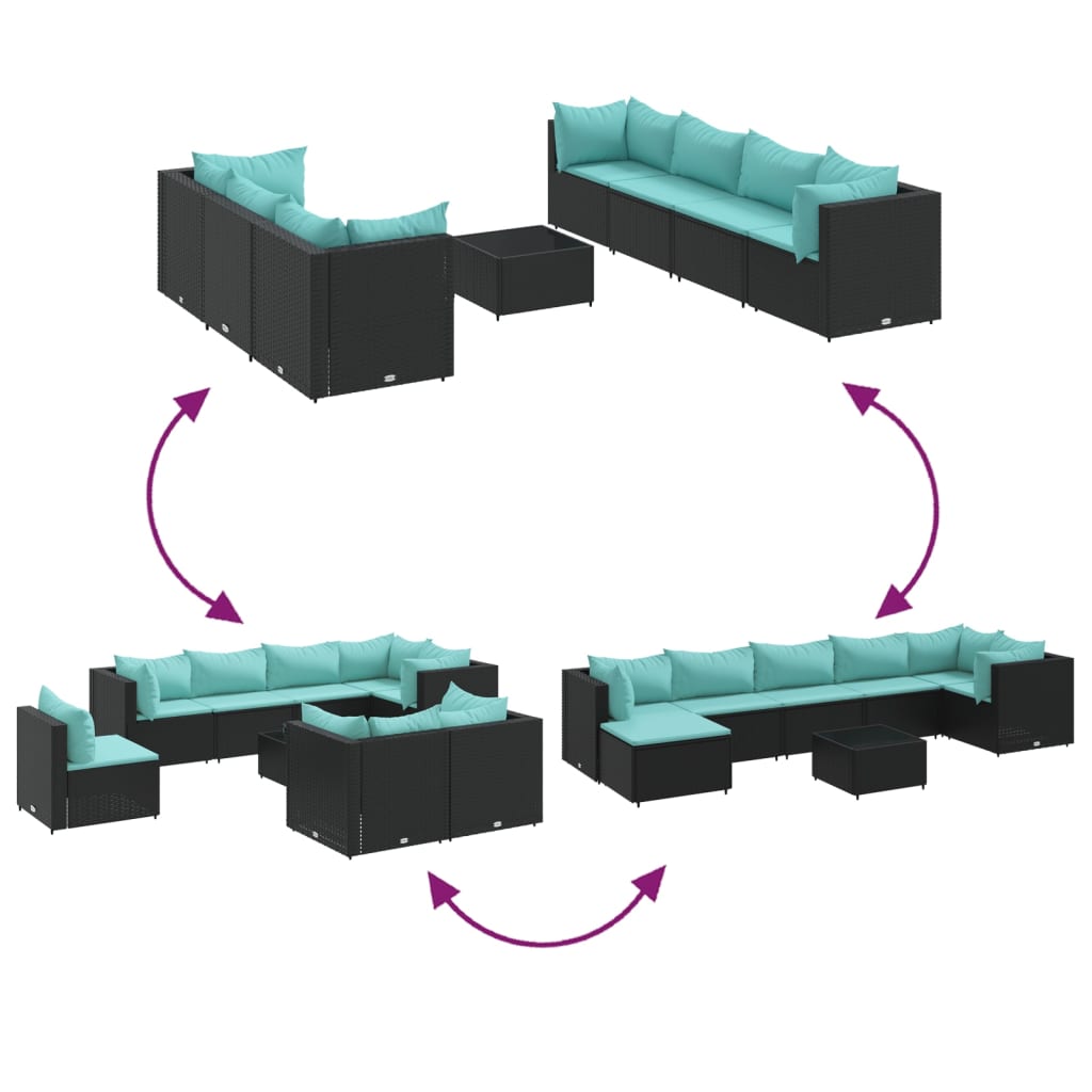 8-delige Loungeset met kussens poly rattan zwart is nu te koop bij PeponiXL, paradijselijk wonen!