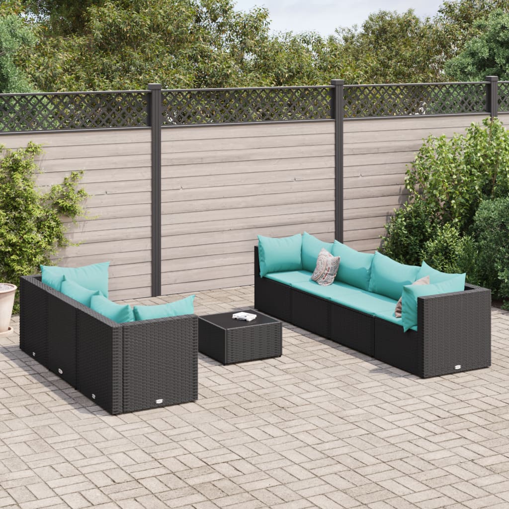 8-delige Loungeset met kussens poly rattan zwart is nu te koop bij PeponiXL, paradijselijk wonen!