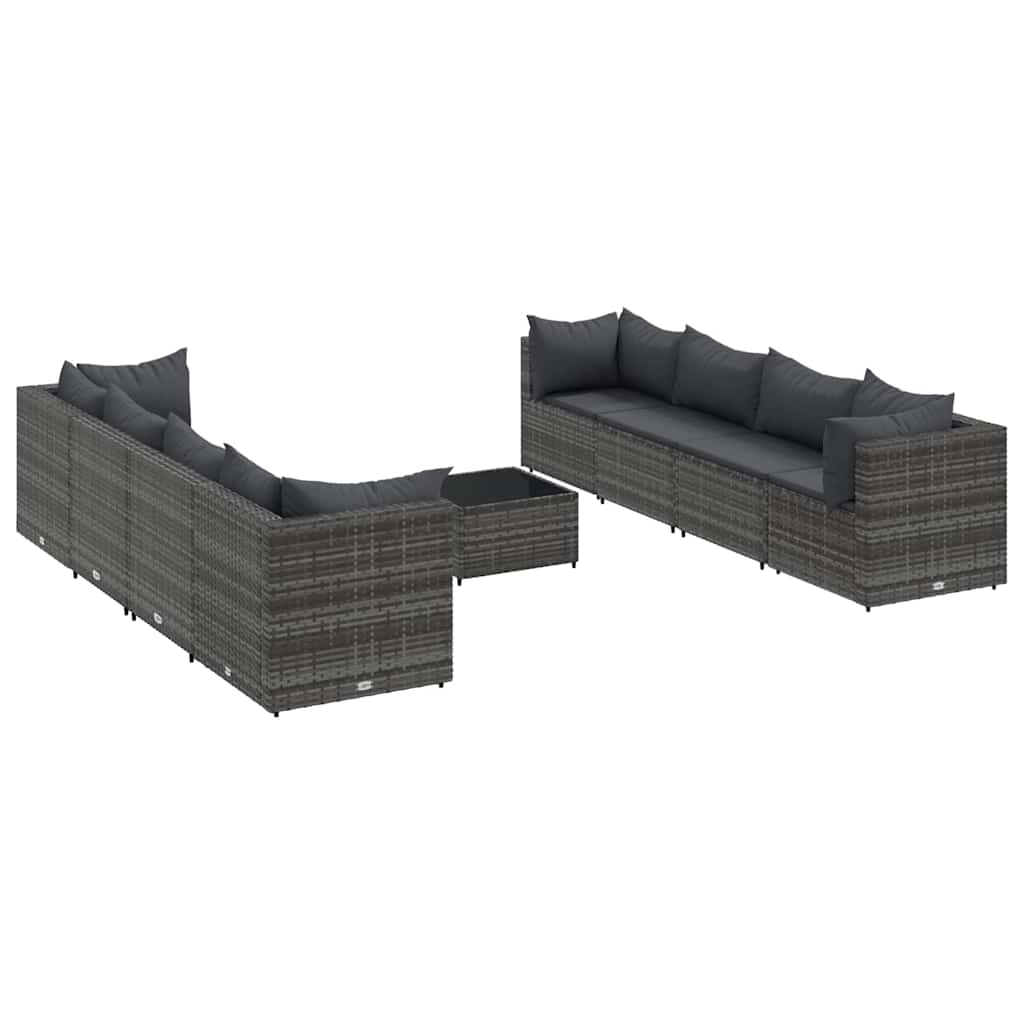 9-delige Loungeset met kussens poly rattan grijs is nu te koop bij PeponiXL, paradijselijk wonen!