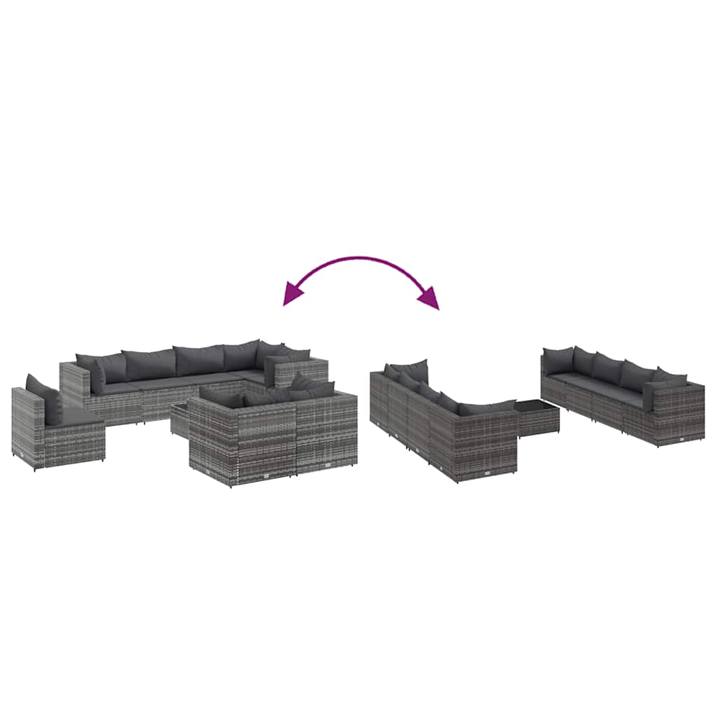 9-delige Loungeset met kussens poly rattan grijs is nu te koop bij PeponiXL, paradijselijk wonen!