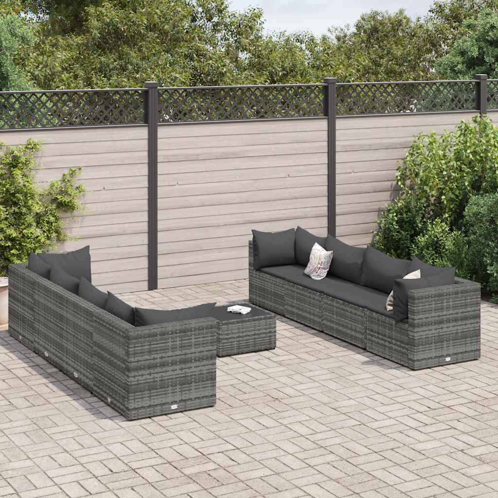 9-delige Loungeset met kussens poly rattan grijs is nu te koop bij PeponiXL, paradijselijk wonen!