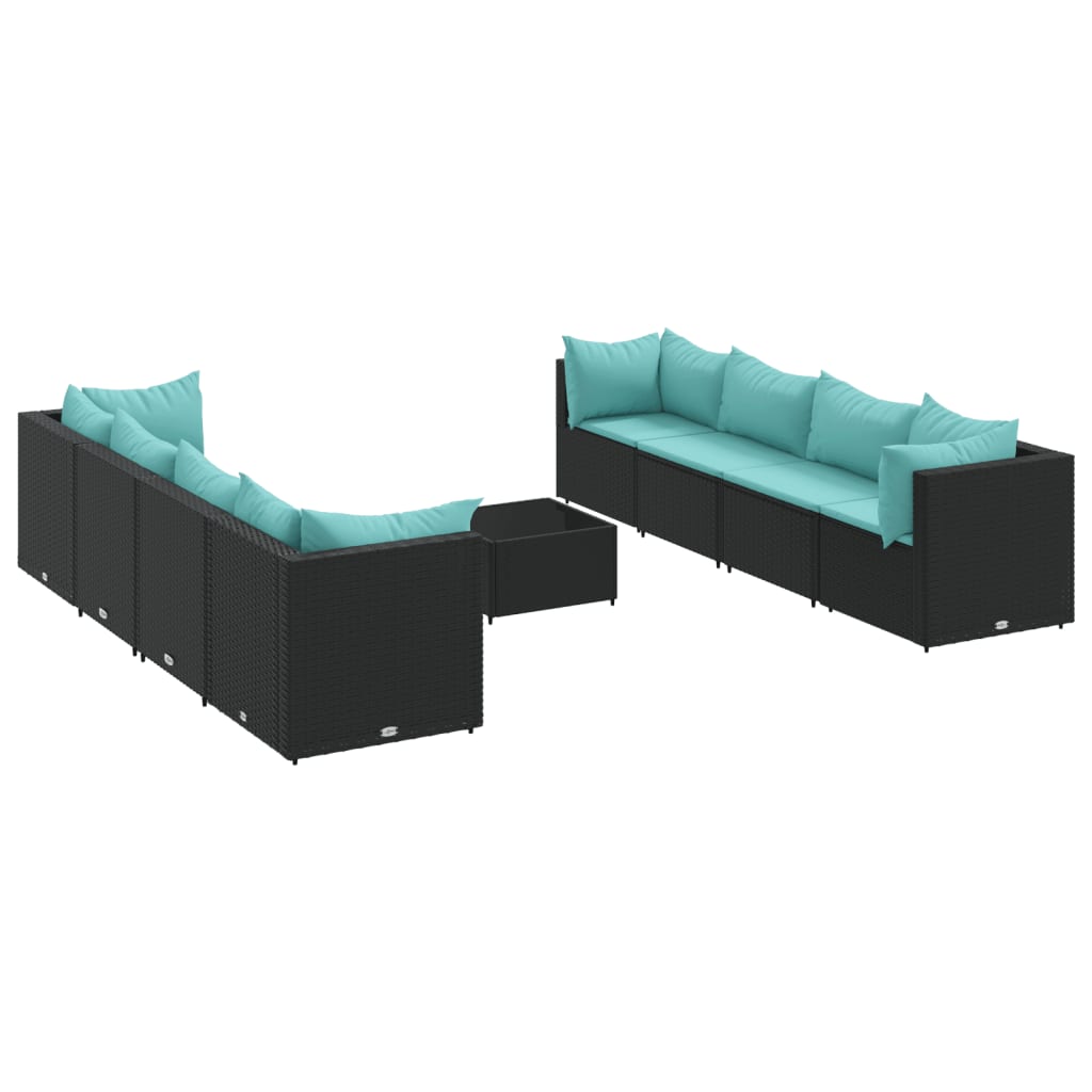 9-delige Loungeset met kussens poly rattan zwart is nu te koop bij PeponiXL, paradijselijk wonen!