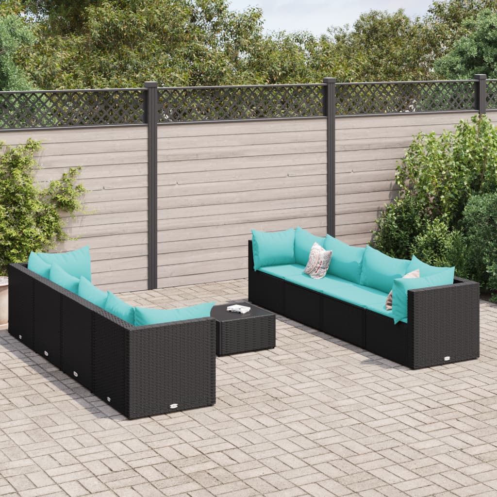 9-delige Loungeset met kussens poly rattan zwart is nu te koop bij PeponiXL, paradijselijk wonen!