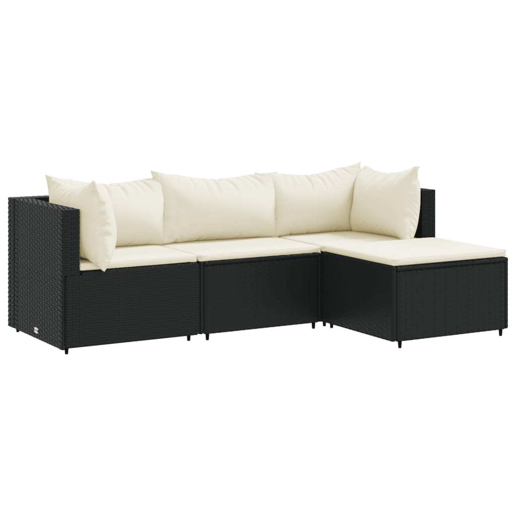 4-delige Loungeset met kussens poly rattan zwart is nu te koop bij PeponiXL, paradijselijk wonen!