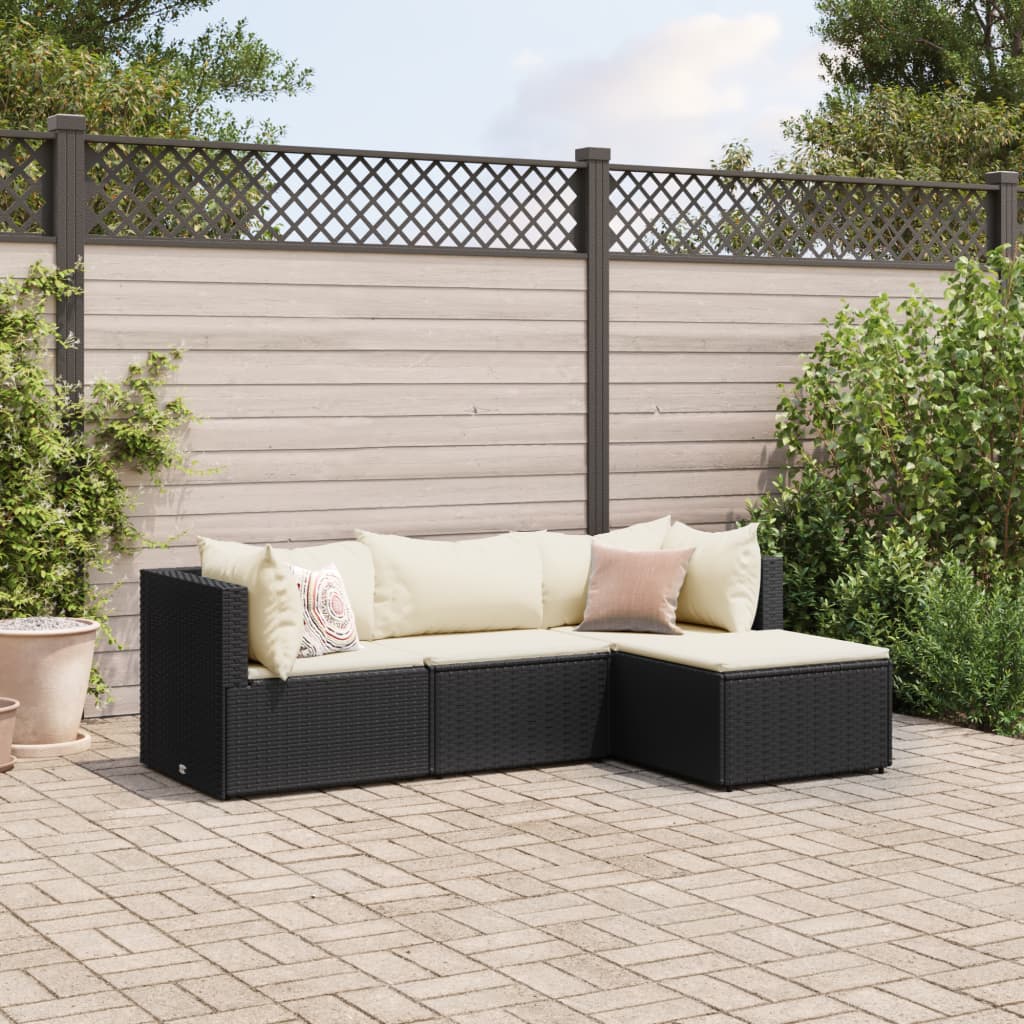 4-delige Loungeset met kussens poly rattan zwart is nu te koop bij PeponiXL, paradijselijk wonen!